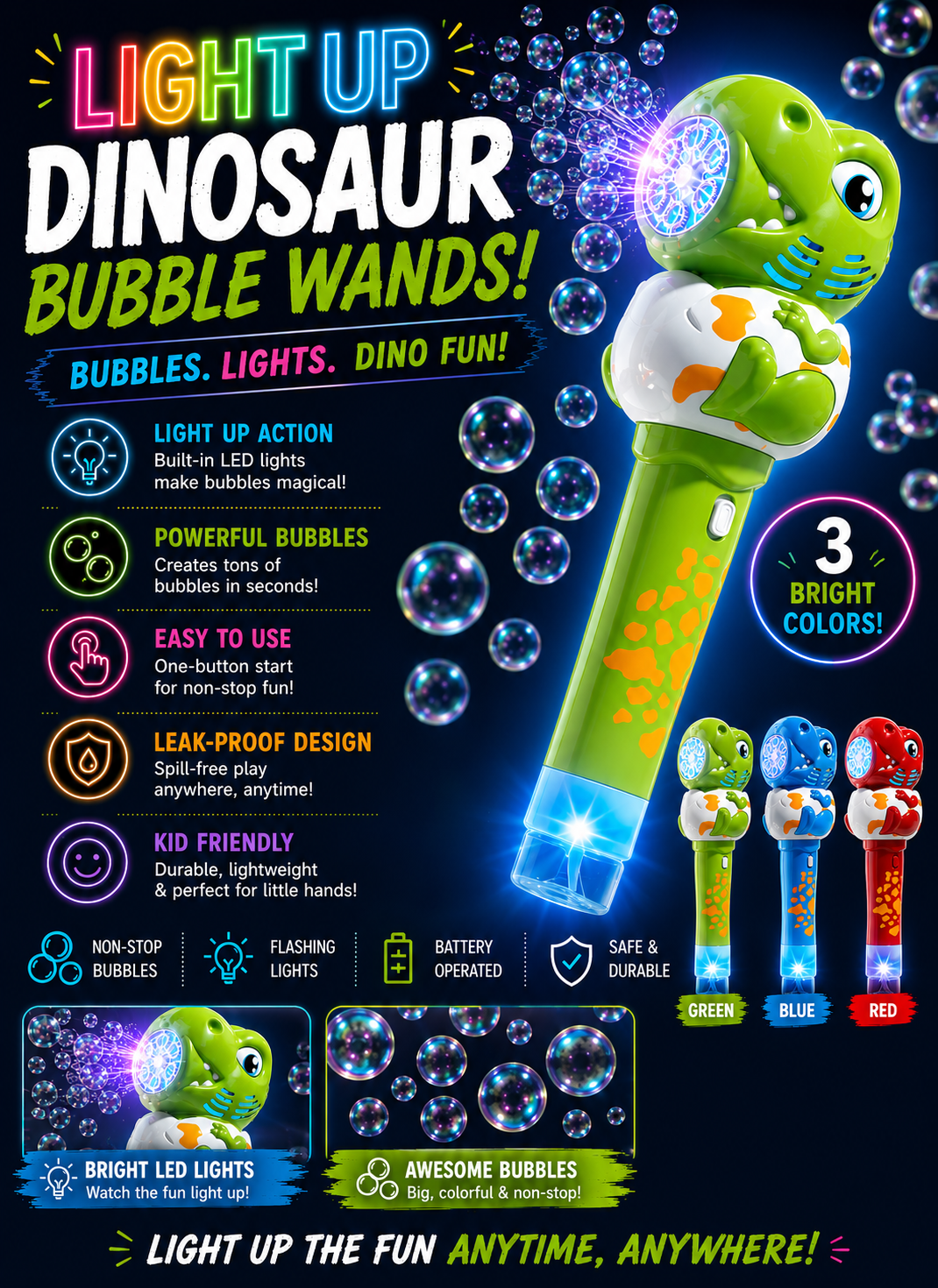 Light up Dinosaur Bubble Wand